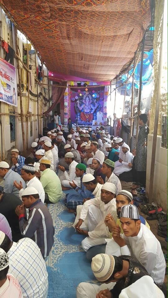 Muslims offering namaz on Eid in a Ganpati pandal in Mumbai