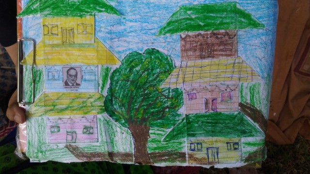 Shivam's drawing, decorated with paper art
