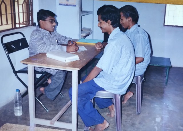 Disabled teacher and students